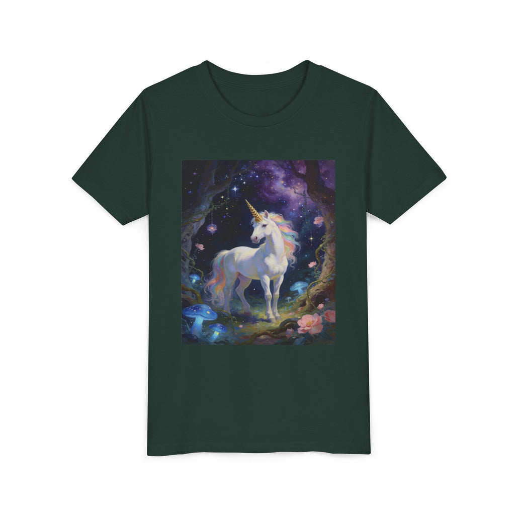 Youth Unicorn Tee — Magical Night Forest Unicorn Graphic Shirt