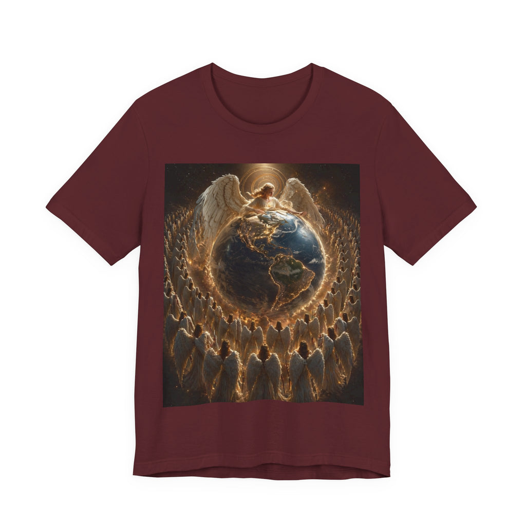 Angel Watching Over Earth T‑Shirt — Spiritual Guardian Globe Tee