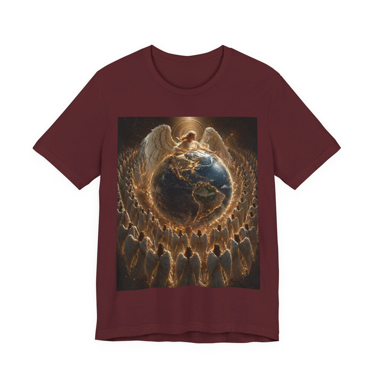 Angel Watching Over Earth T‑Shirt — Spiritual Guardian Globe Tee