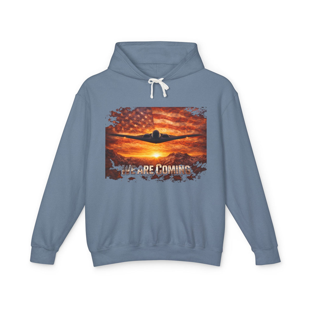 USA B2 Spirt--Airplane Sunset Hoodie — "Wherever I Roam" Vintage Flag Pilot Sweatshirt
