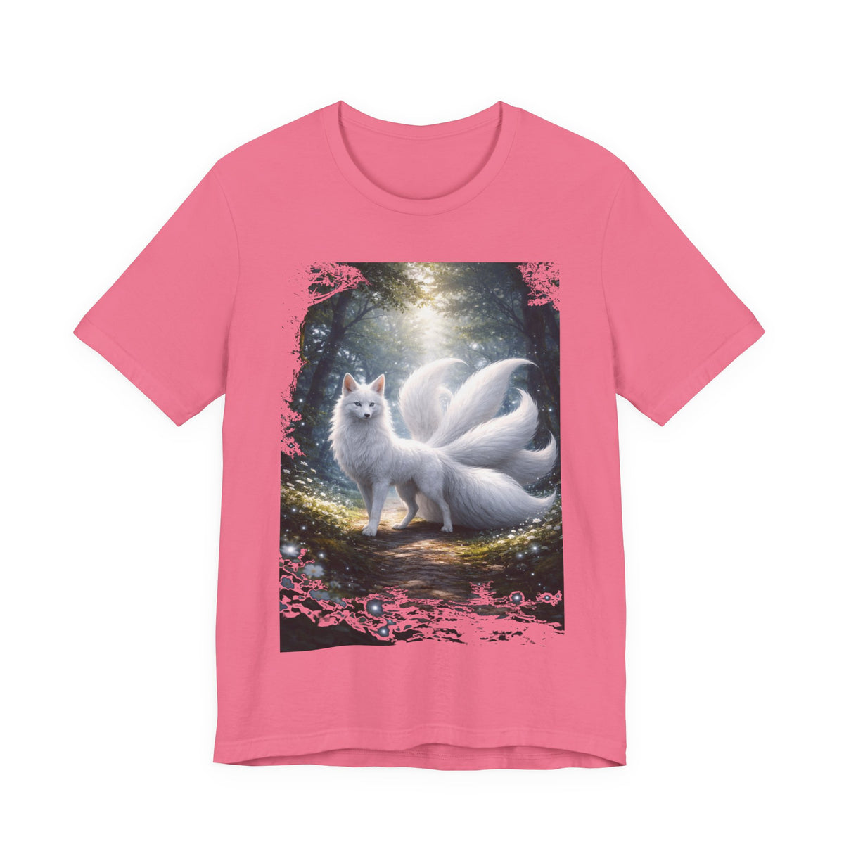 Nine-Tailed Fox Fantasy T-Shirt — Mystical White Kitsune Forest Tee