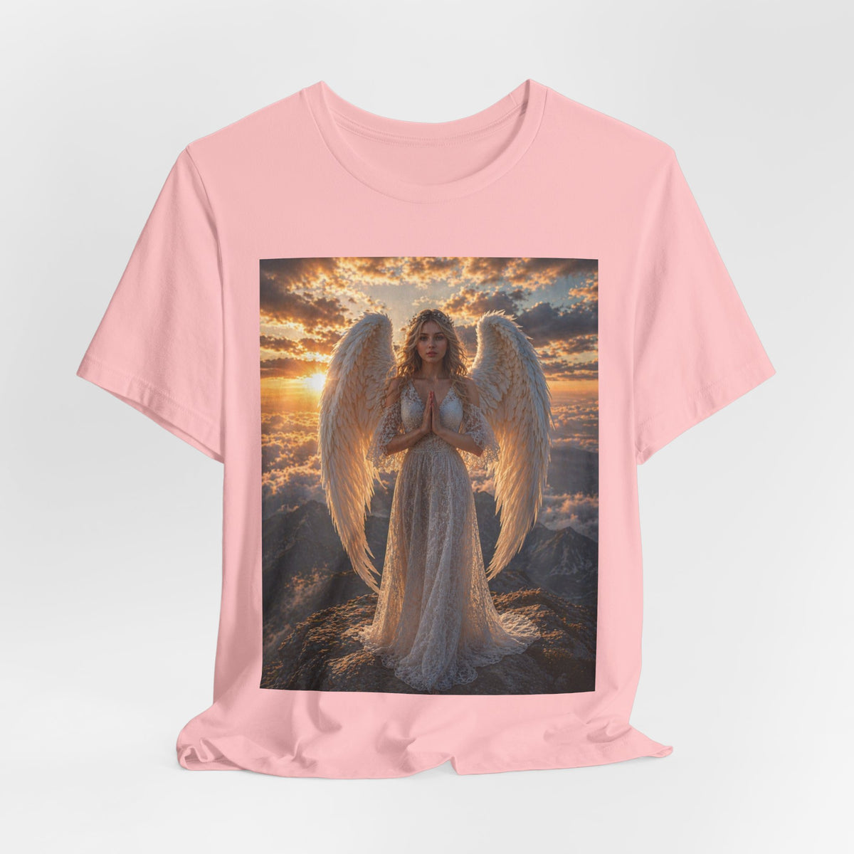 Angel Wings T-Shirt — Serene Praying Angel Graphic Tee for Spiritual & Religious Gifts
