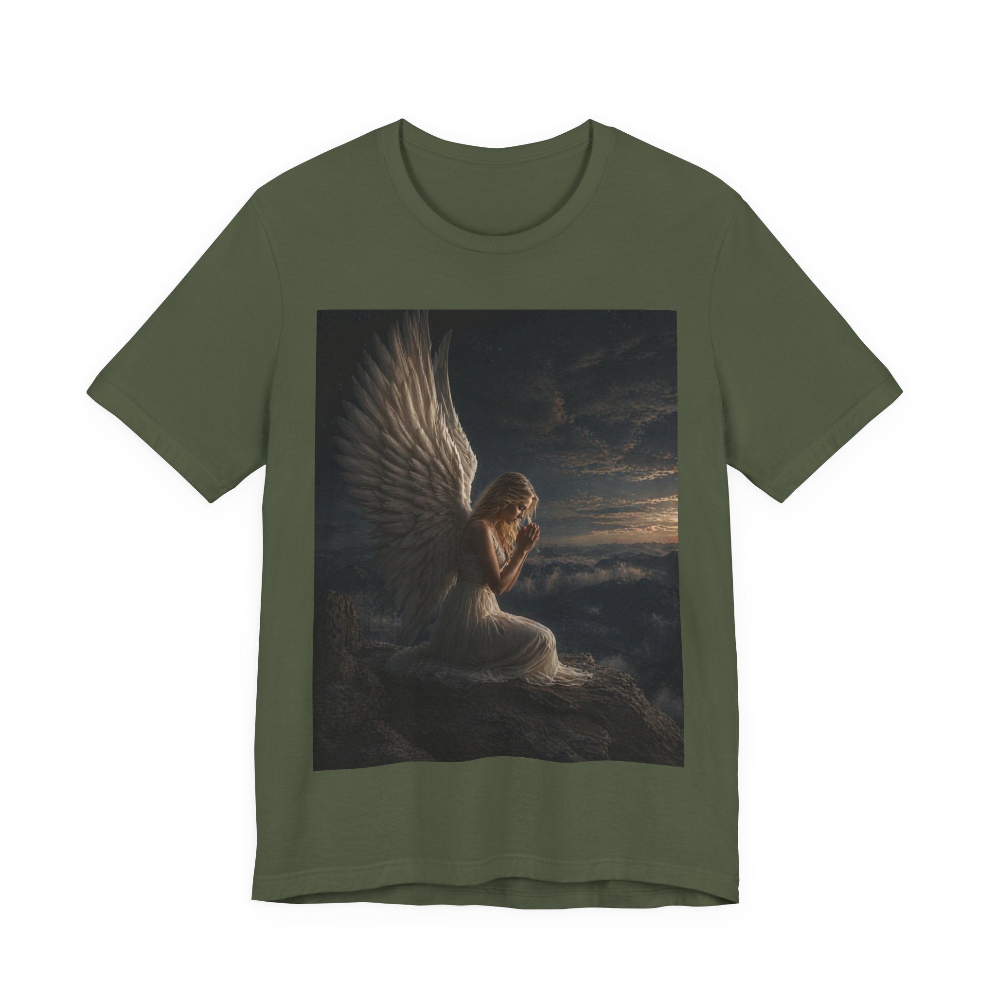Angel Prayer Graphic Tee — Serene Winged Angel Shirt for Spiritual & Memorial Comfort