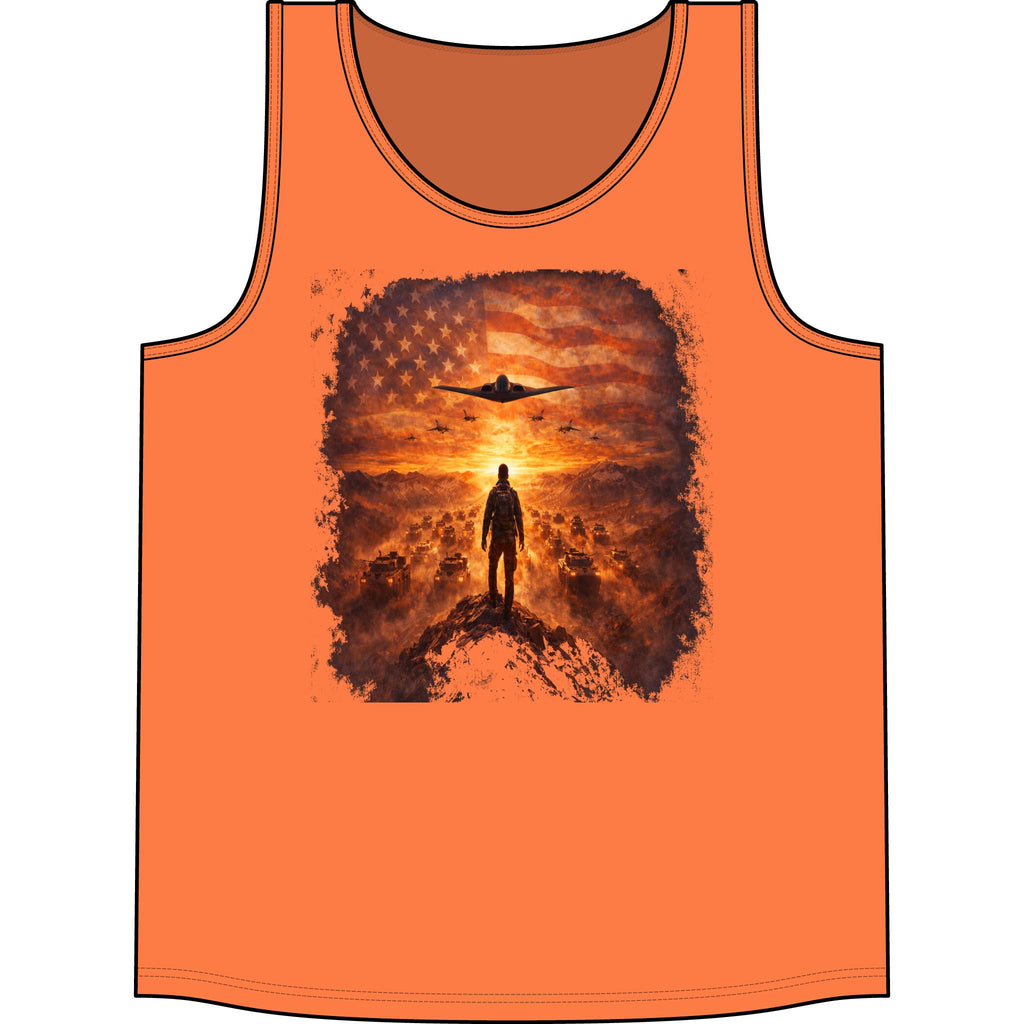 Patriotic Pilot Tank Top - American Flag B-2 Bomber Sunset Graphic