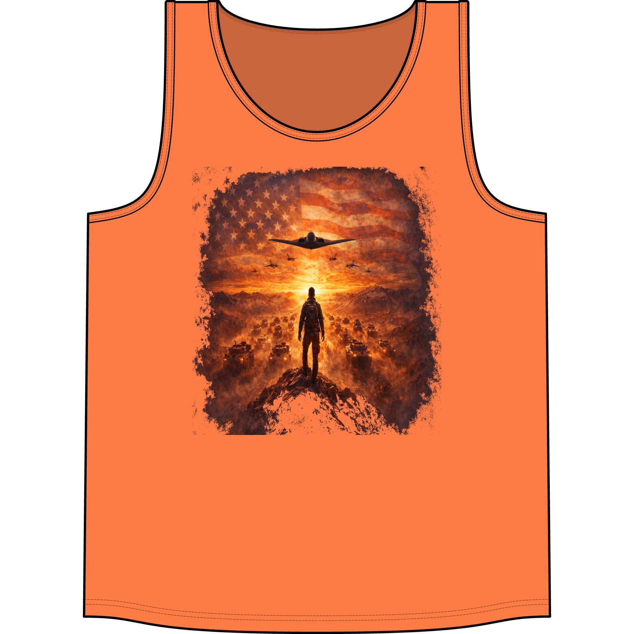 Patriotic Pilot Tank Top - American Flag B-2 Bomber Sunset Graphic