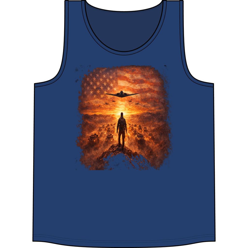 Patriotic Pilot Tank Top - American Flag B-2 Bomber Sunset Graphic