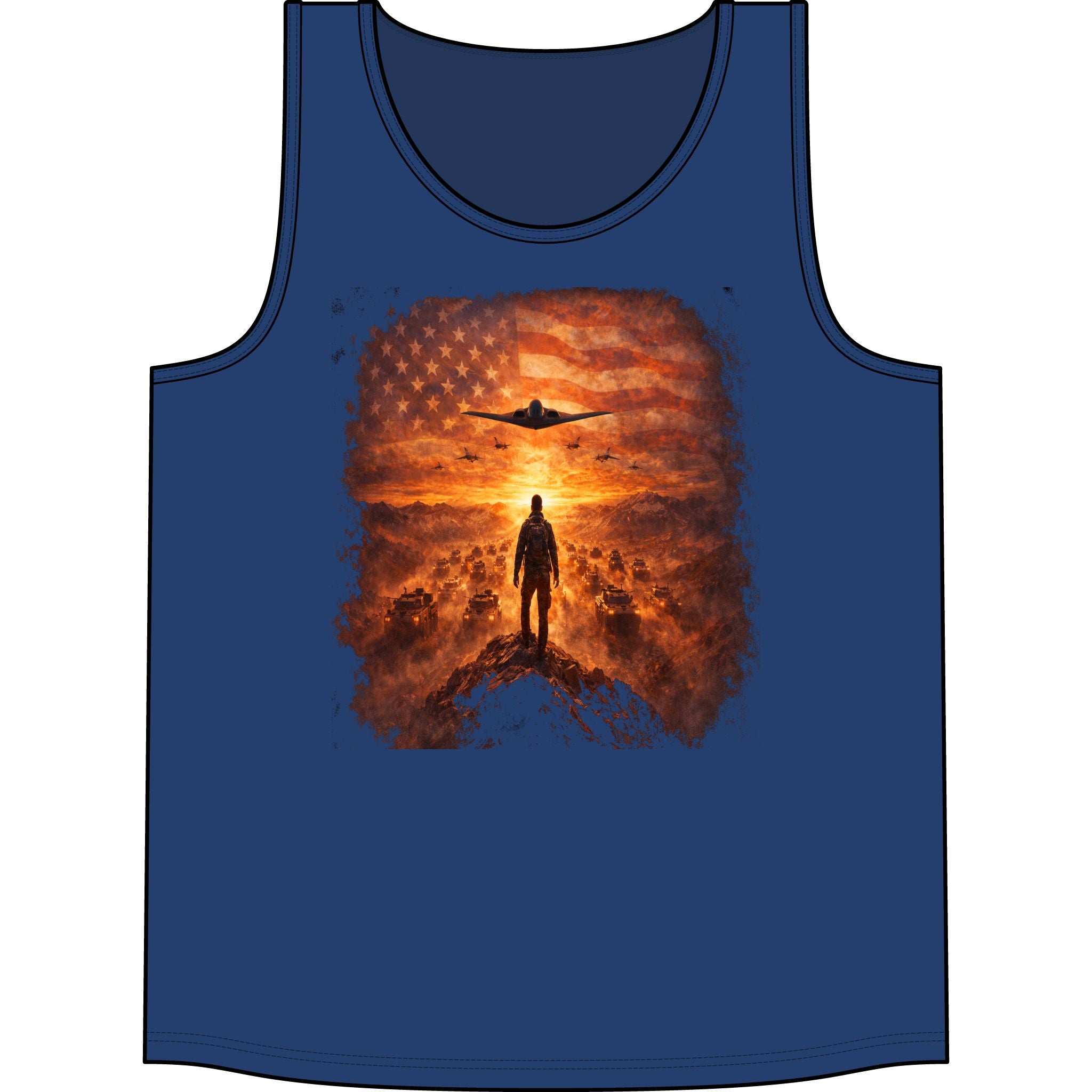 Patriotic Pilot Tank Top - American Flag B-2 Bomber Sunset Graphic