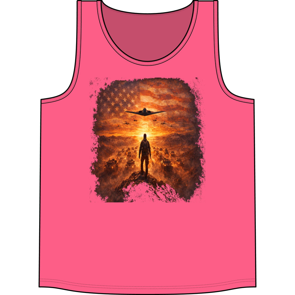 Patriotic Pilot Tank Top - American Flag B-2 Bomber Sunset Graphic