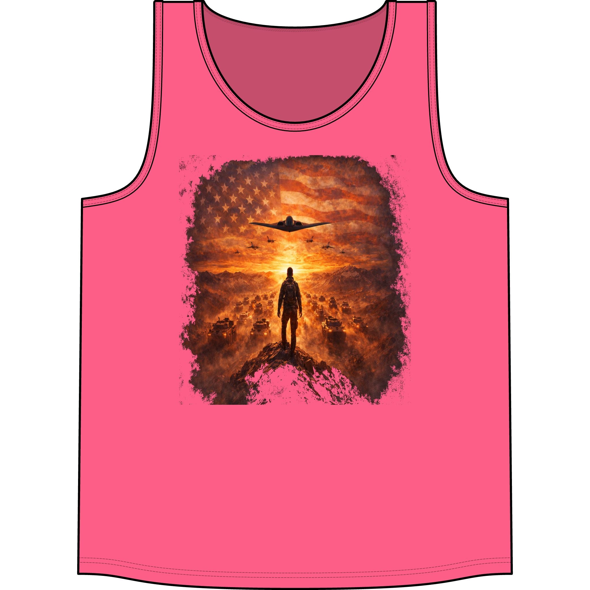 Patriotic Pilot Tank Top - American Flag B-2 Bomber Sunset Graphic