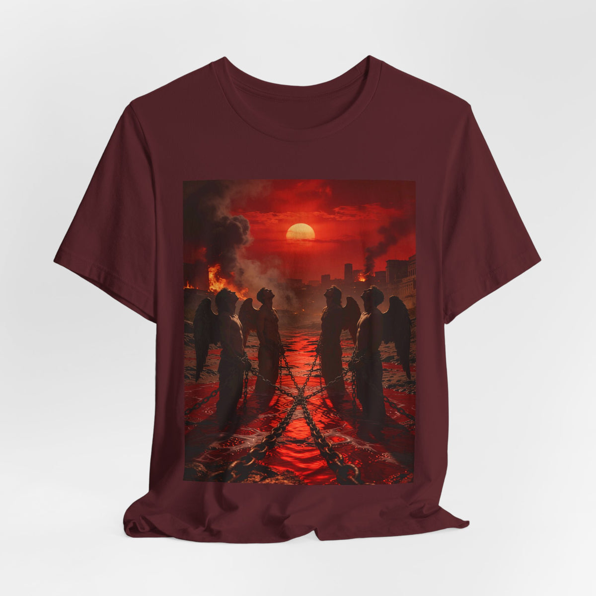 T-Shirt — Revelation 9 reveals four fallen angels bound in the Euphrates River, awaiting God’s appointed time to bring judgment.