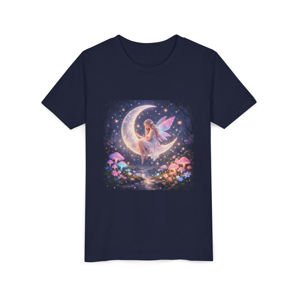 Youth Fairy Moon T-Shirt — Magical Fairy on Crescent Moon Tee for Kids