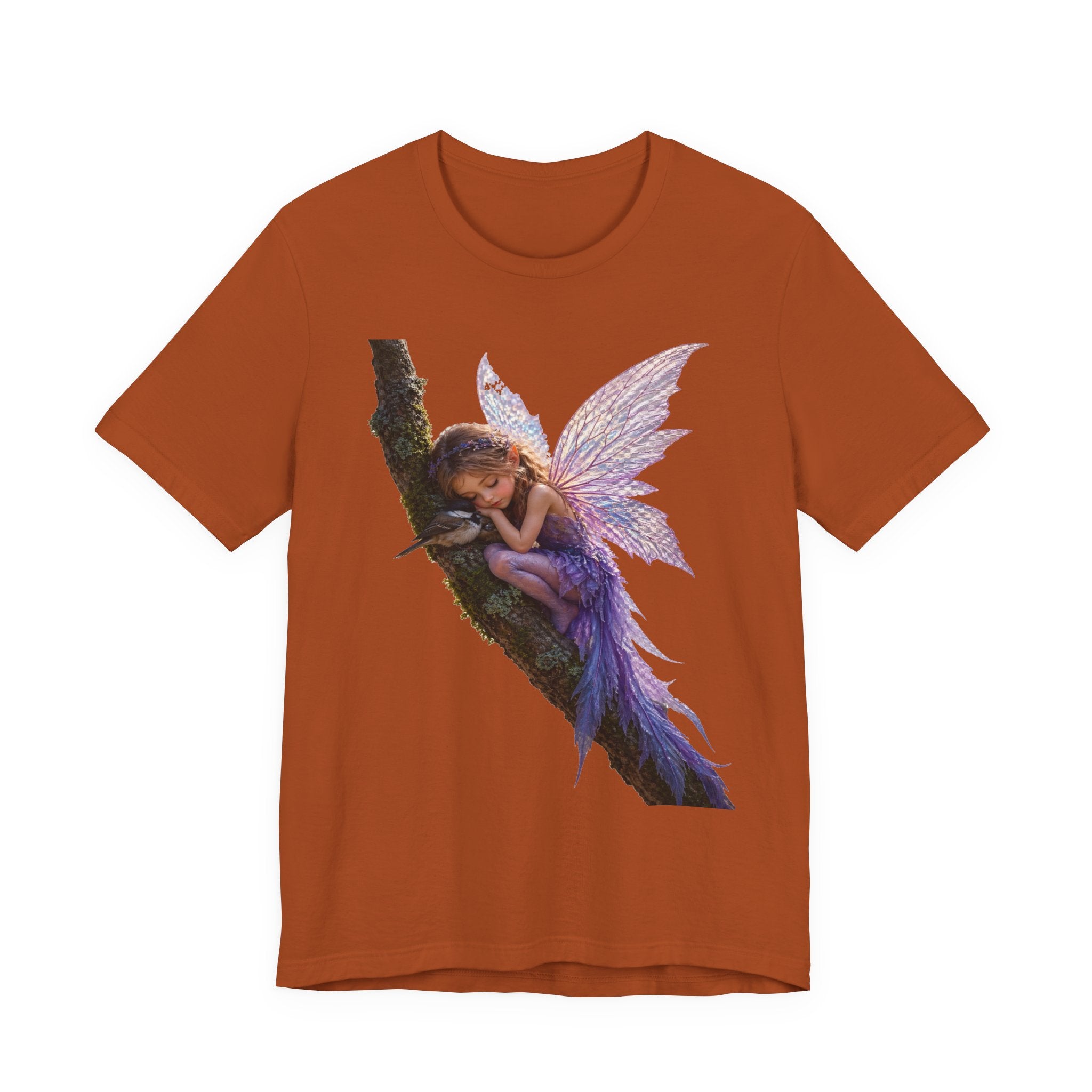 Fairy Sleeping on Branch T-Shirt — Magical Purple Fairy Tee for Women & Girls