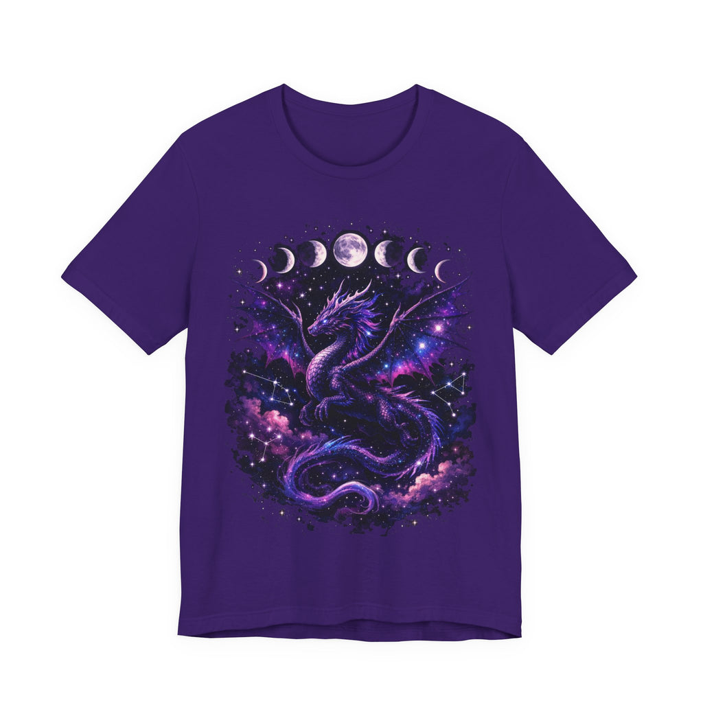 Celestial Moonphase Dragon T-Shirt — Purple Galaxy Fantasy Tee