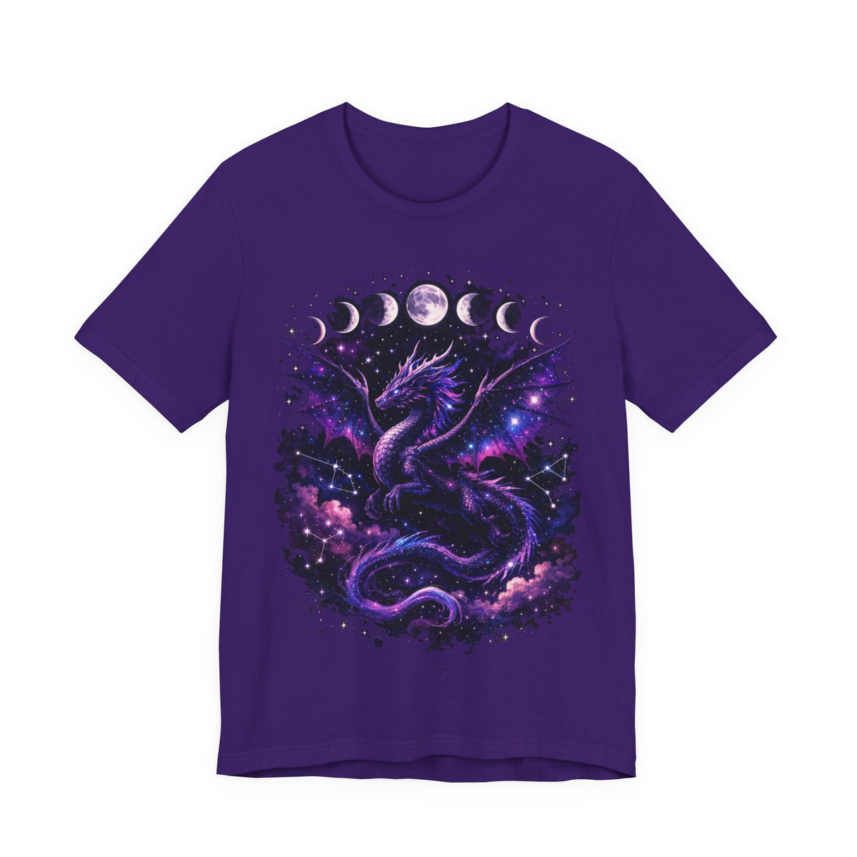 Celestial Moonphase Dragon T-Shirt — Purple Galaxy Fantasy Tee