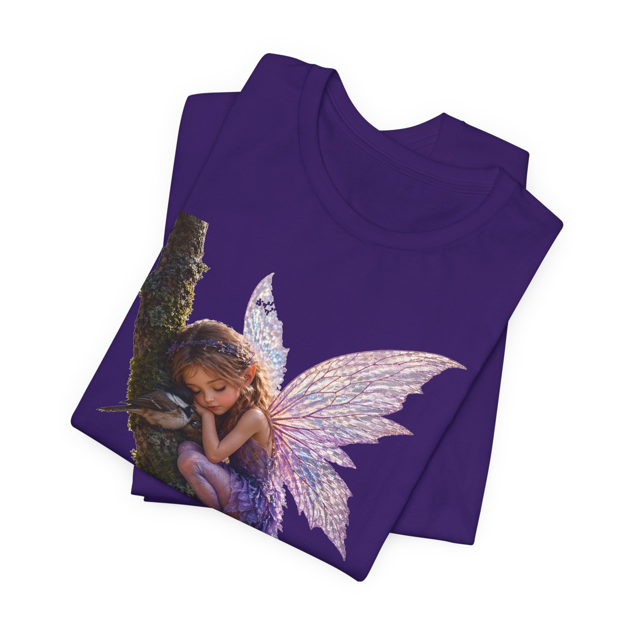 Fairy Sleeping on Branch T-Shirt — Magical Purple Fairy Tee for Women & Girls