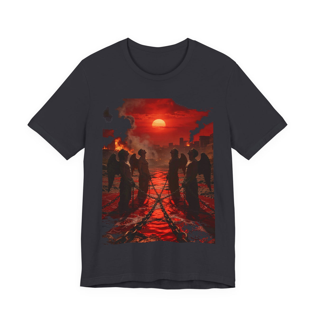 Revelation 9 reveals four fallen angels bound in the Euphrates River, awaiting God’s appointed time to bring judgment.T-Shirt —