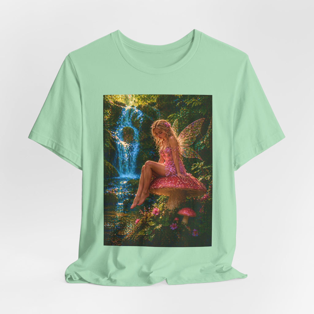 Fairy Garden T-Shirt – Enchanted Pink Fairy by Waterfall