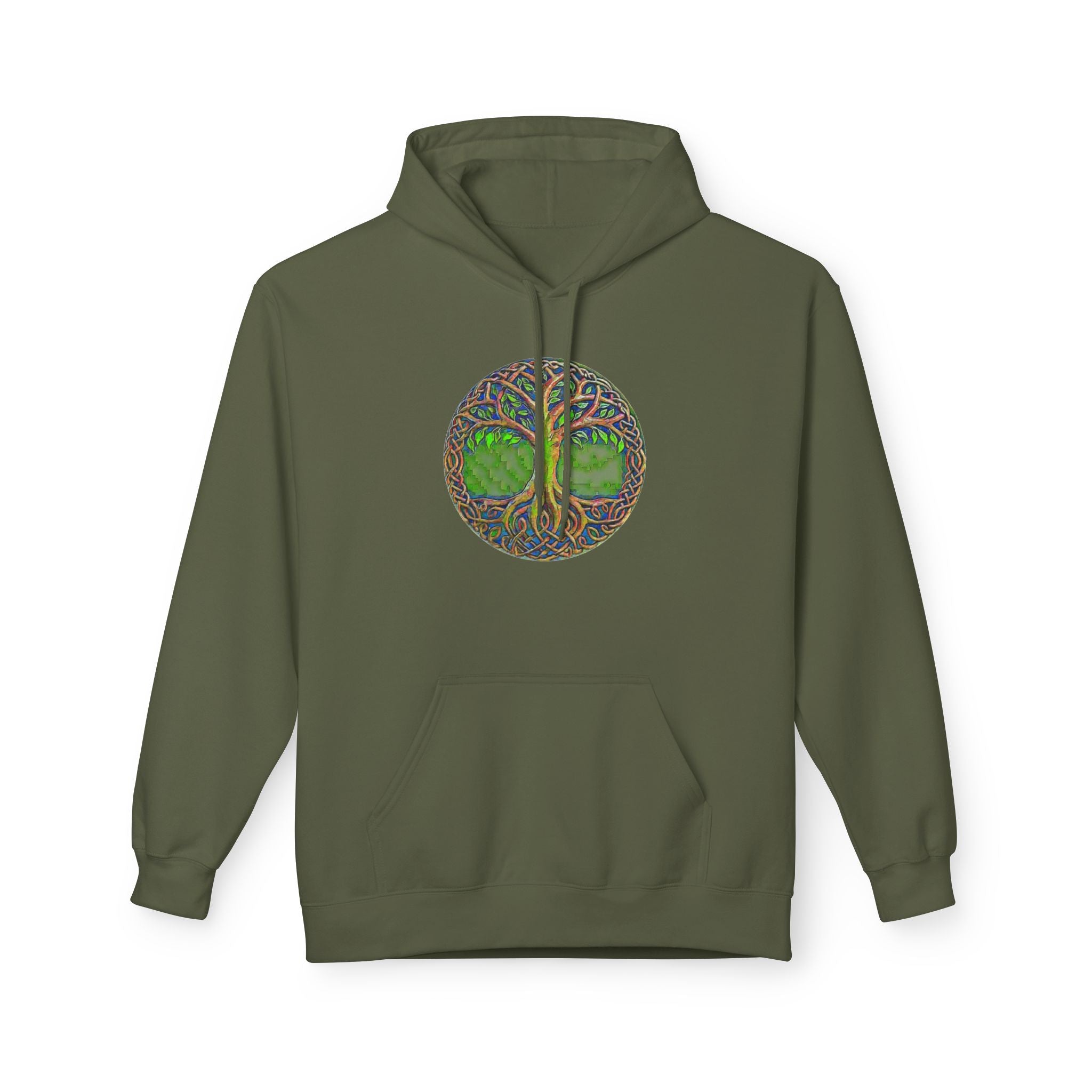 Yggdrasil Tree of Life Cotton Hoodie — Nature-Inspired Green Woodland Graphic