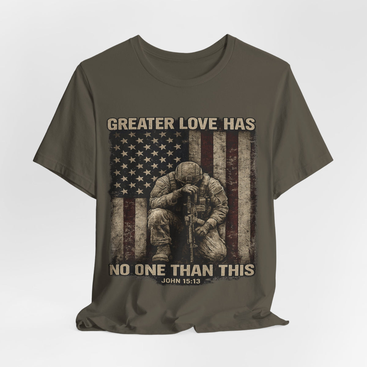 Military Tribute T-Shirt — "Greater Love Has No One Than This" Patriotic Veteran Tee
