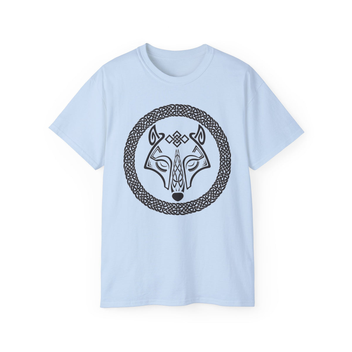 Cotton Celtic Wolf Tee — Nordic Knot Wolf Head T-Shirt