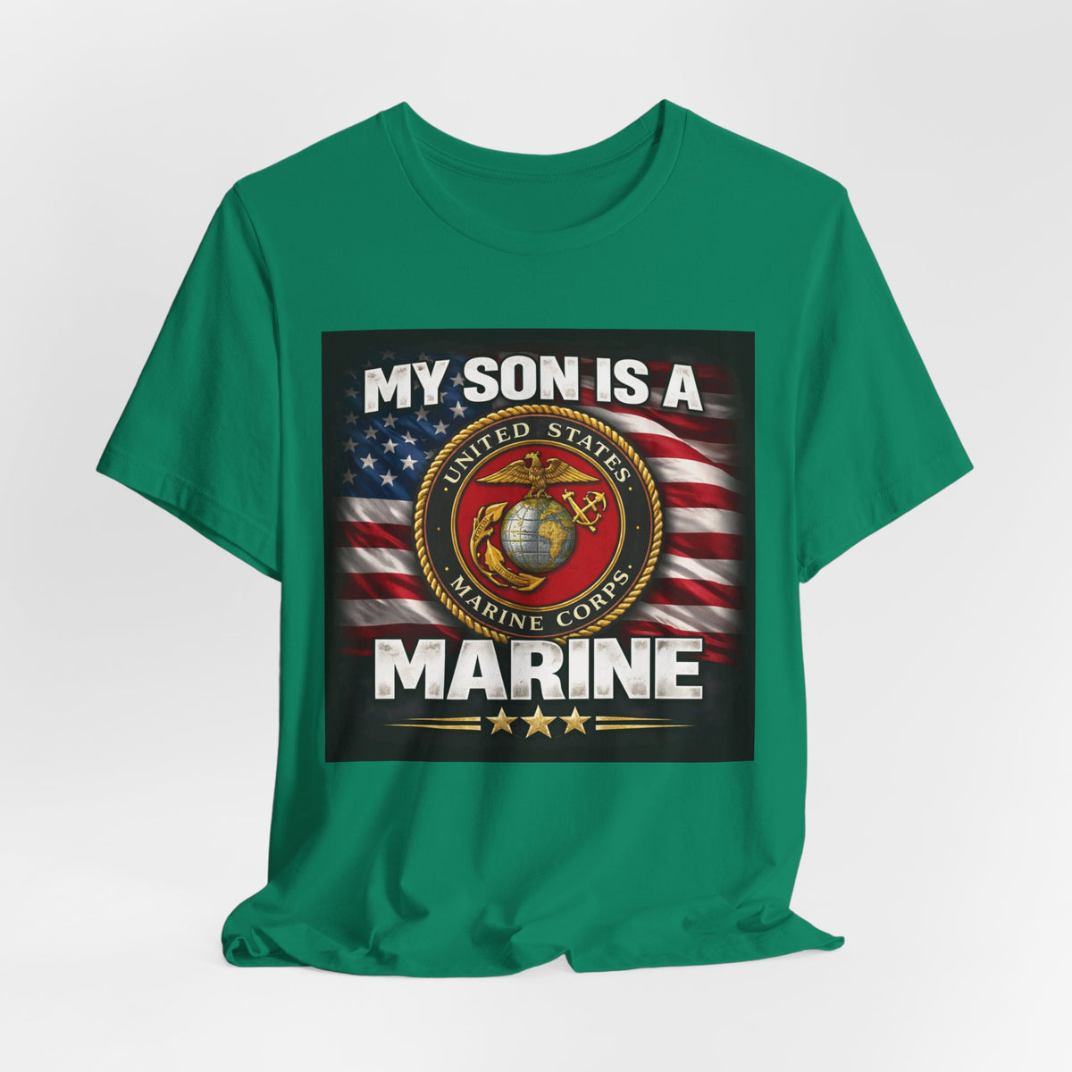 Marine Pride T-Shirt — "My Son Is A Marine" American Flag Emblem