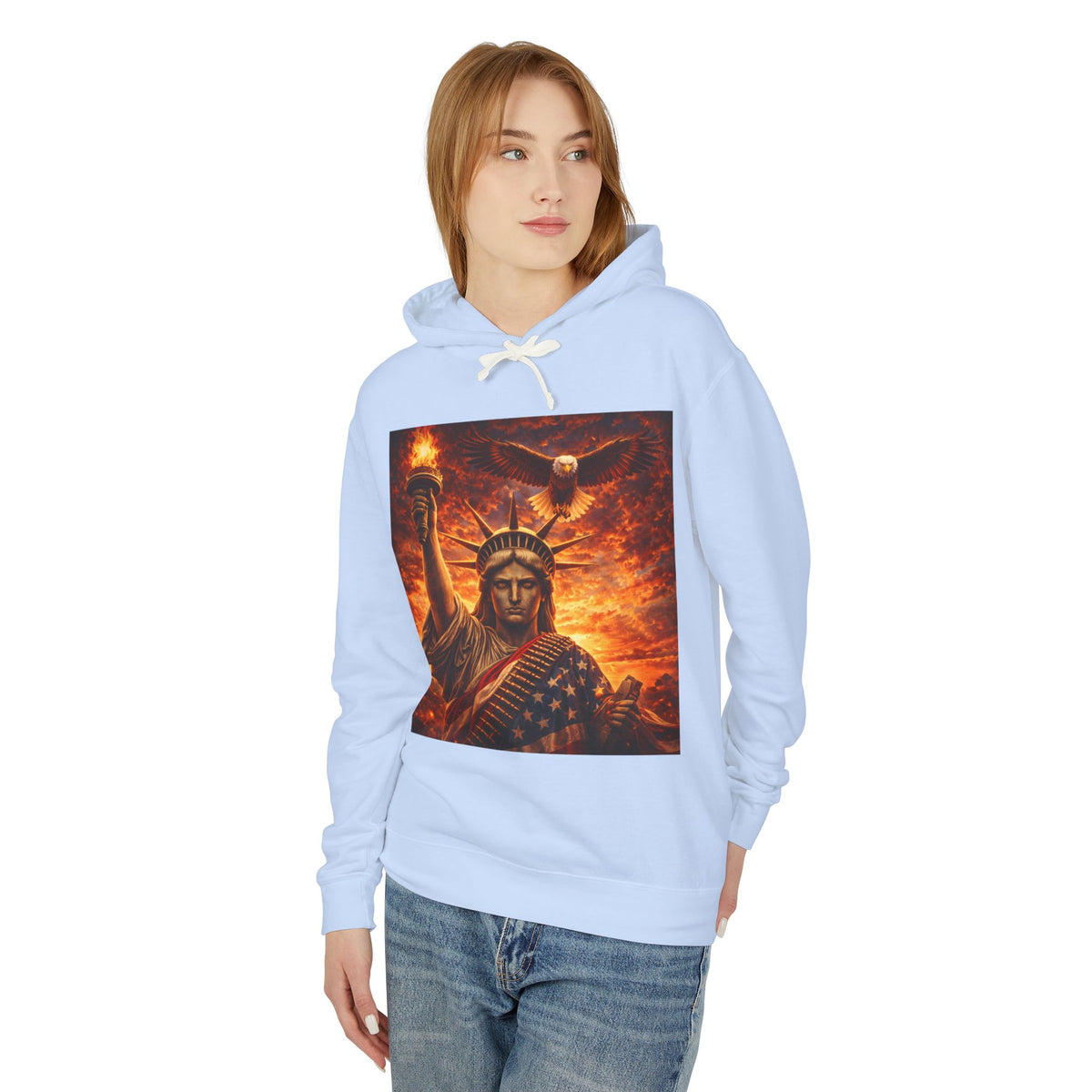 Statue of Liberty Sunset Hoodie — Patriotic American Freedom Sweatshirt