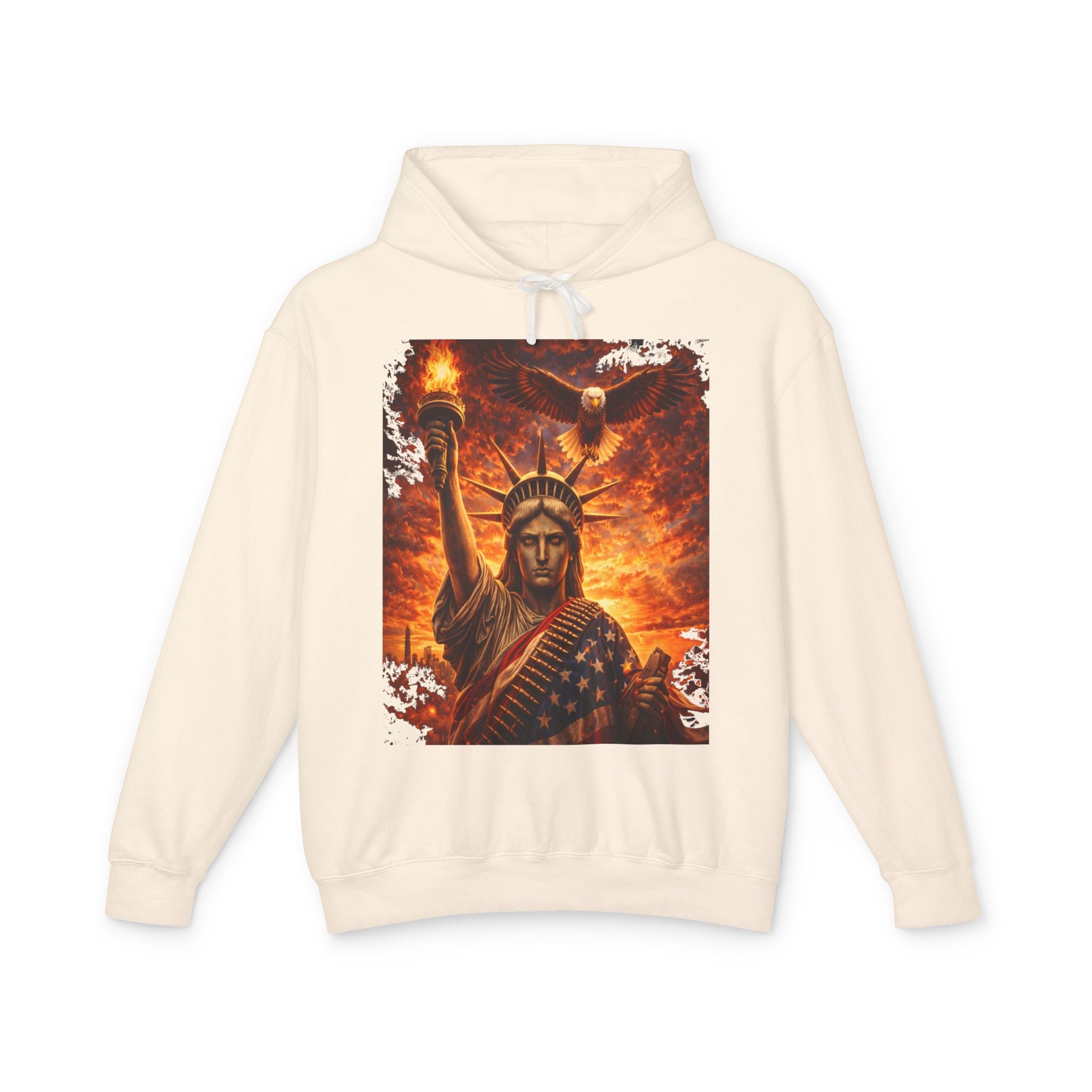 Statue of Liberty Flame Graphic Hoodie — Patriot Fire Art Sweatshirt