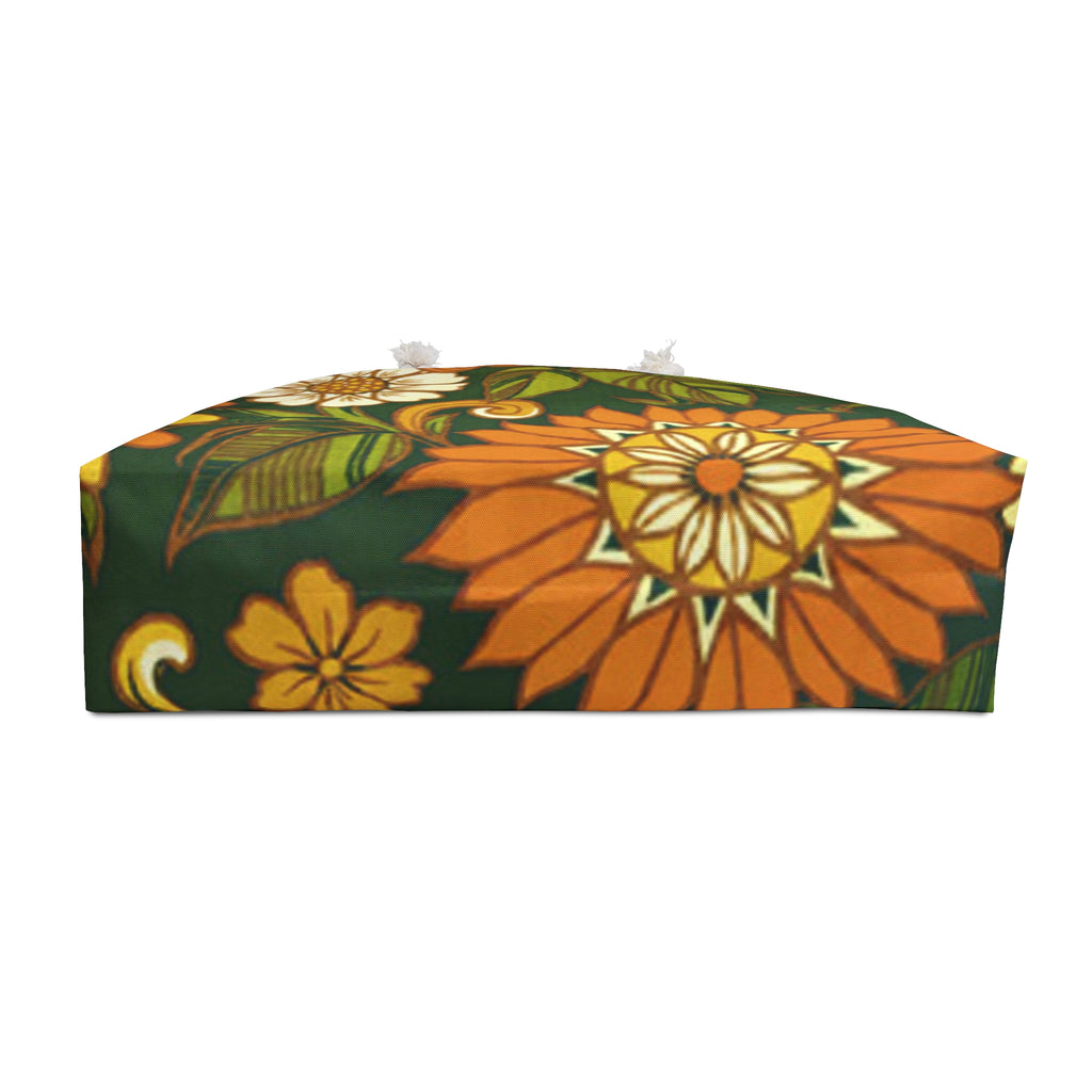 Floral Retro Weekender Bag — Vintage Orange & Green Flower Travel Tote