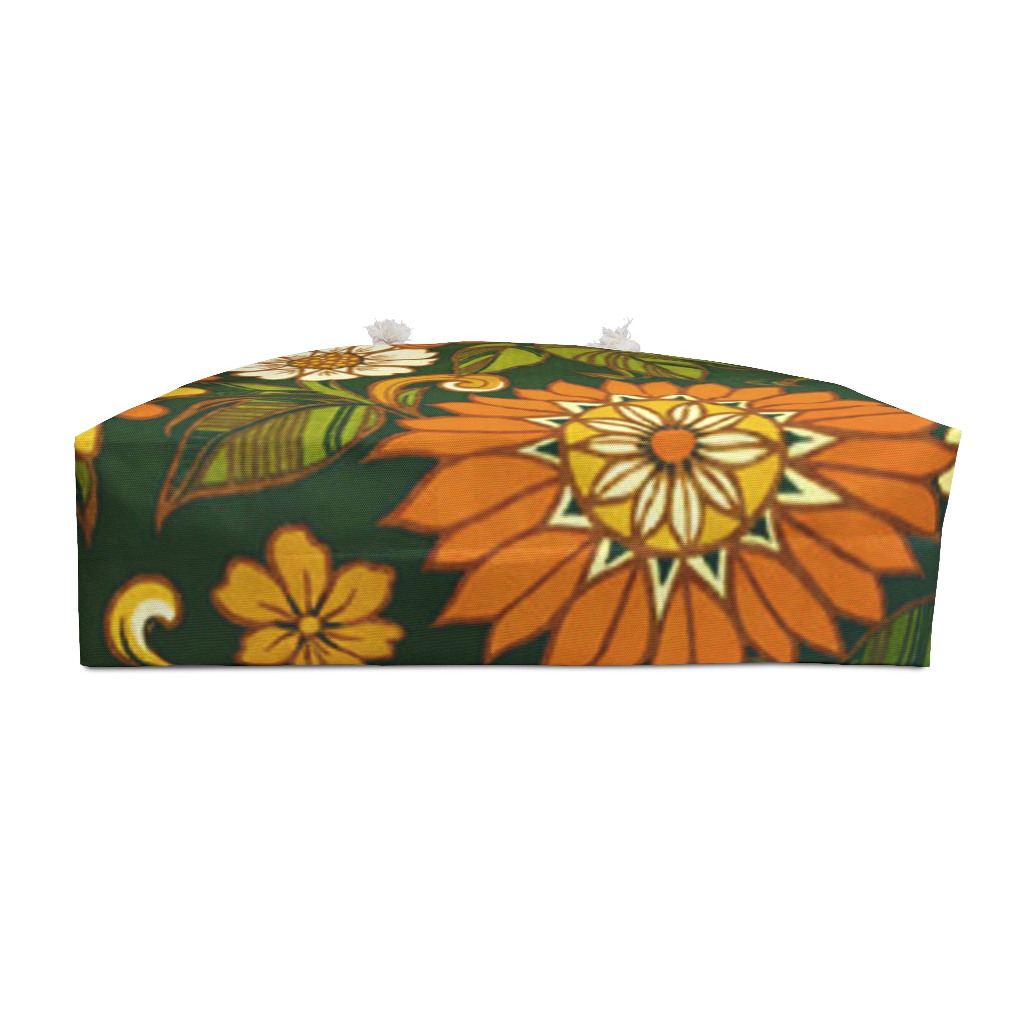 Floral Retro Weekender Bag — Vintage Orange & Green Flower Travel Tote