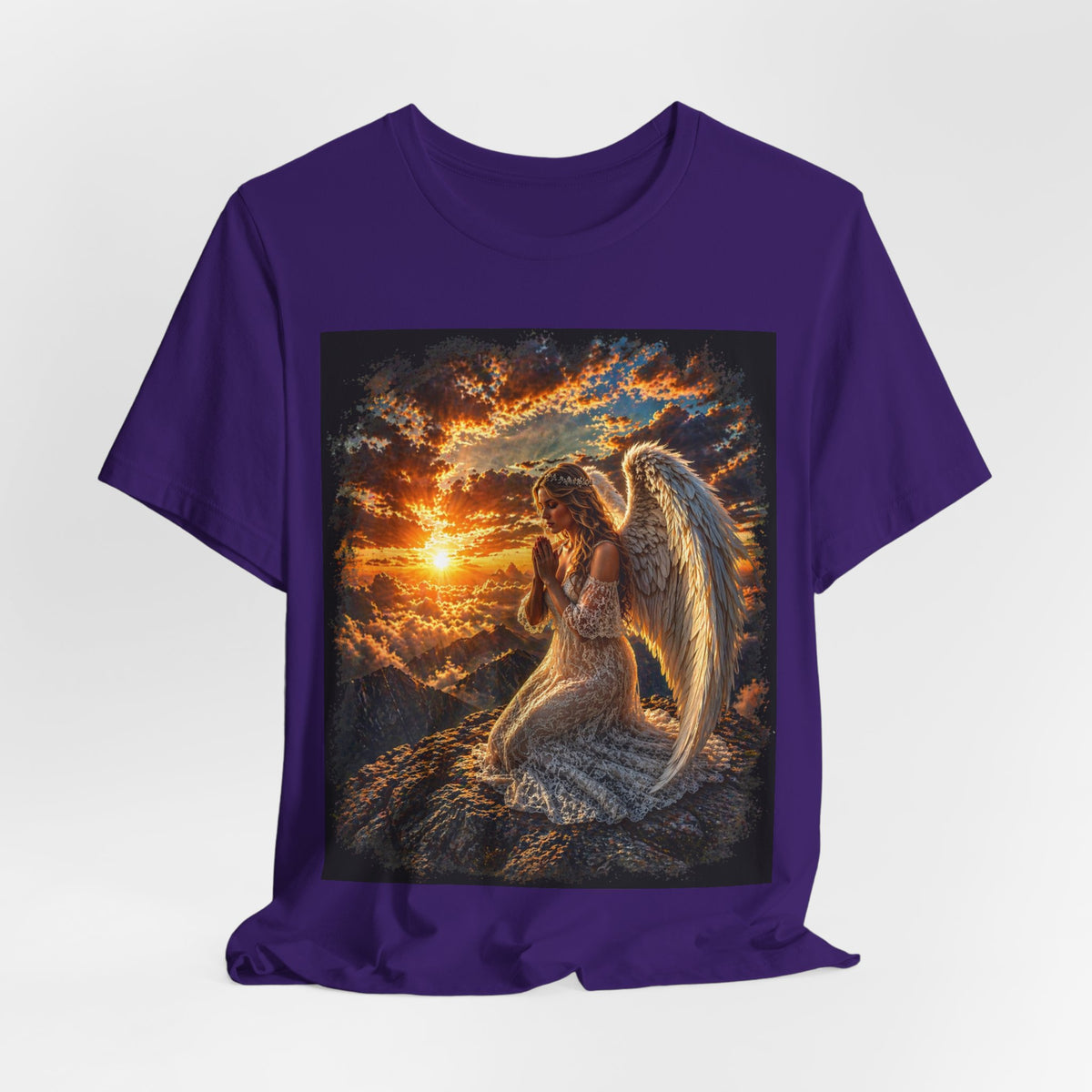 Angel Prayer T‑Shirt — Serene Sunset Guardian Angel Tee
