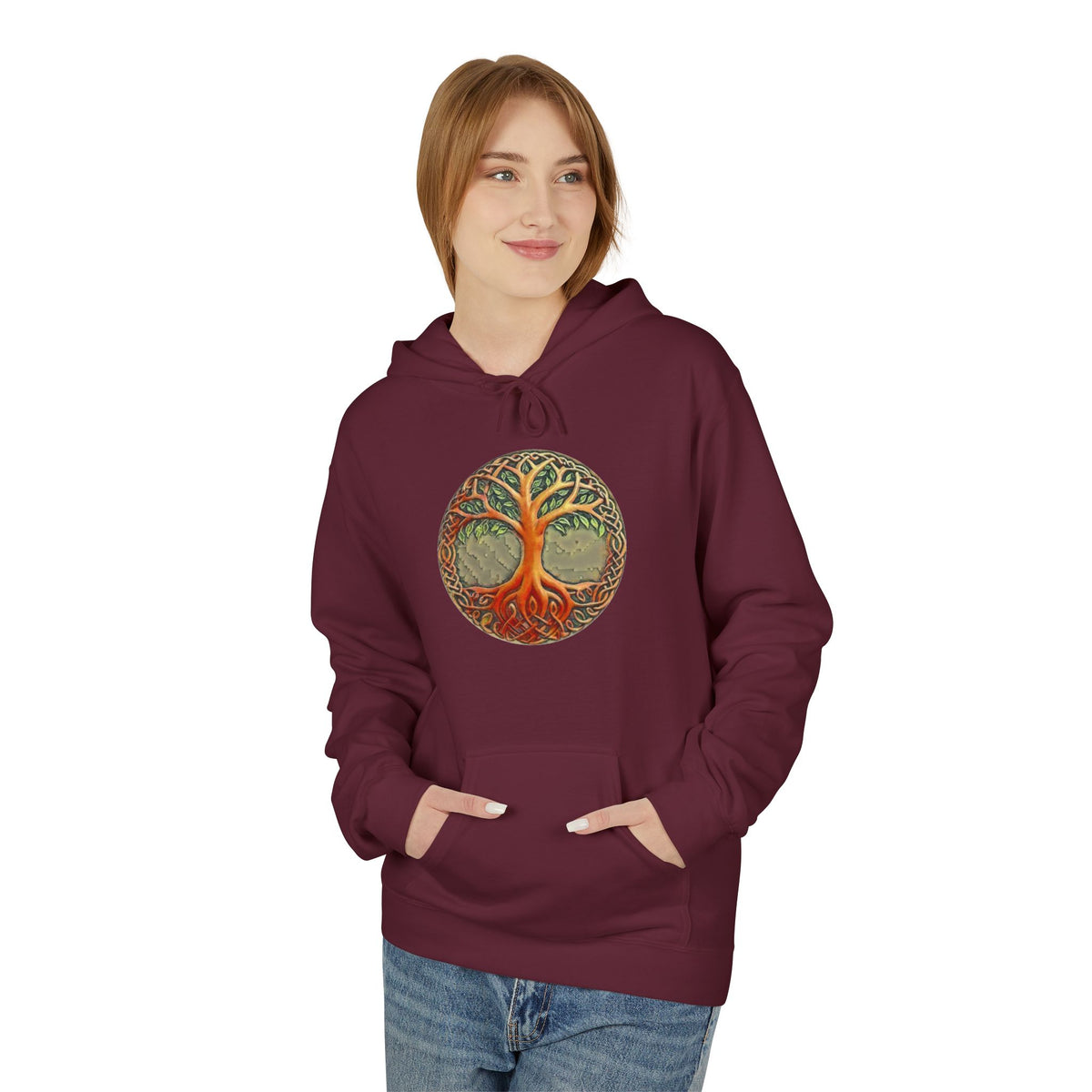 Yggdrasil Tree of Life Cotton Hoodie — Vintage Botanical Forest Graphic