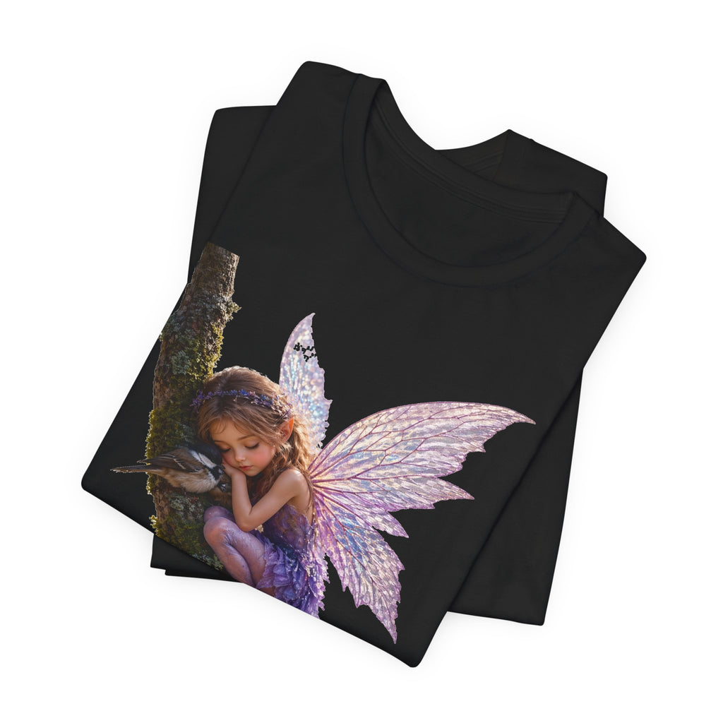 Fairy Sleeping on Branch T-Shirt — Magical Purple Fairy Tee for Women & Girls
