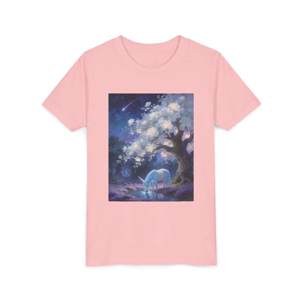 Youth Tee — Magical Night Unicorn Under Starry Tree