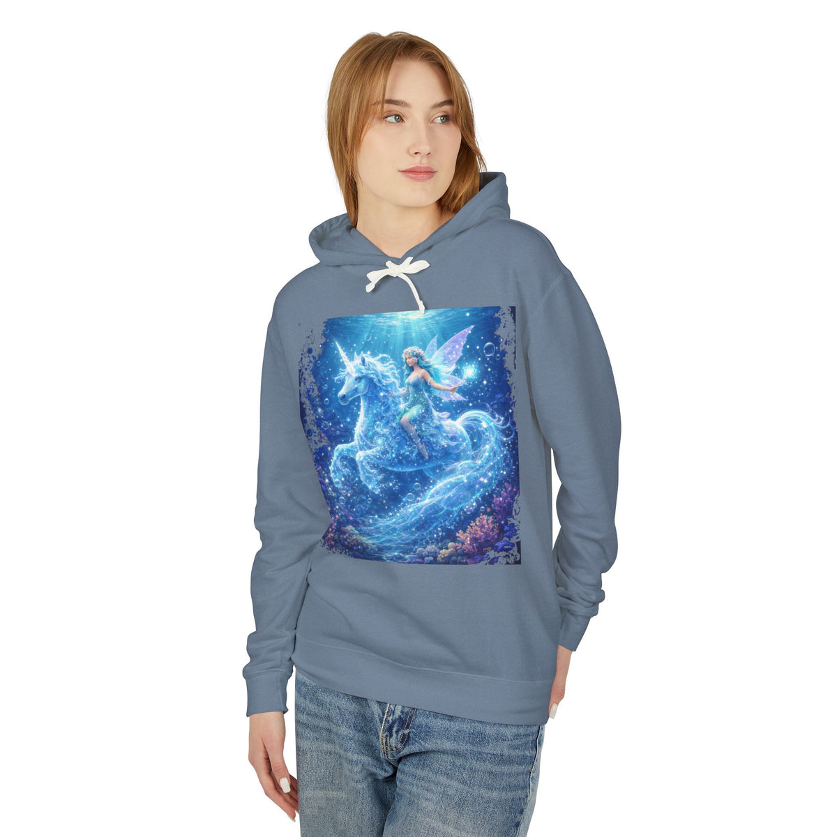 Magical Unicorn & Fairy Hoodie — Starry Blue Fantasy Sweatshirt
