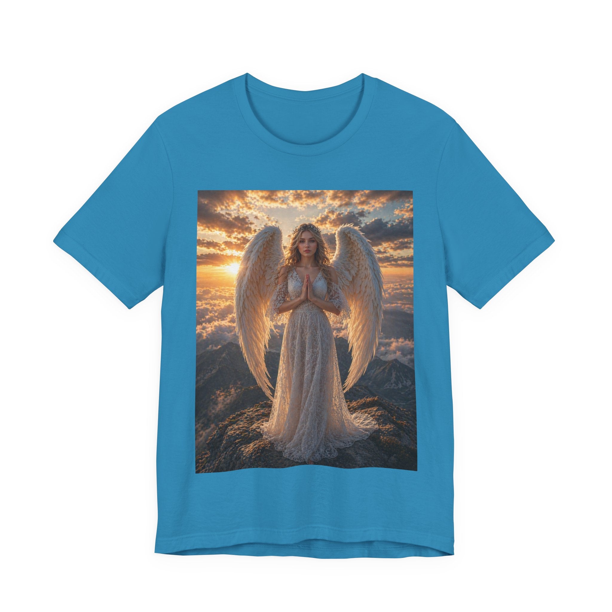 Angel Wings T-Shirt — Serene Praying Angel Graphic Tee for Spiritual & Religious Gifts
