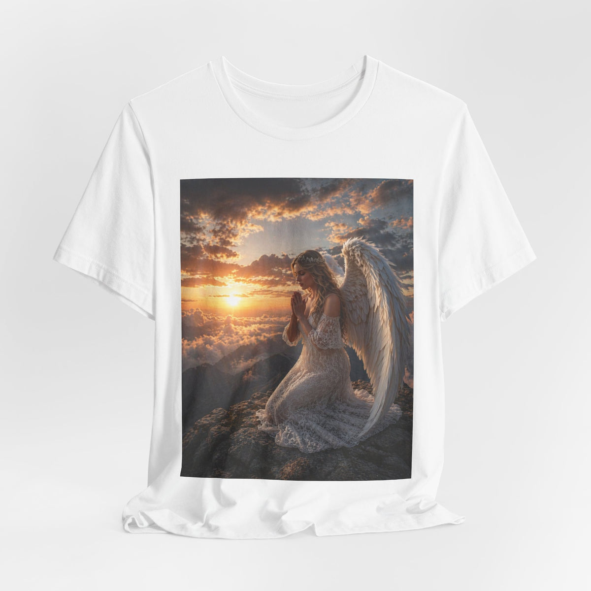 Angel Prayer T‑Shirt — Serene Winged Angel Sunset Tee