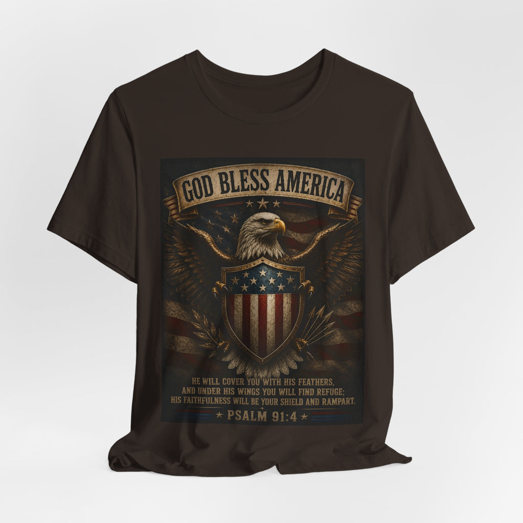 God Bless America Eagle T-Shirt – Patriotic Psalm 91:4 Graphic Tee