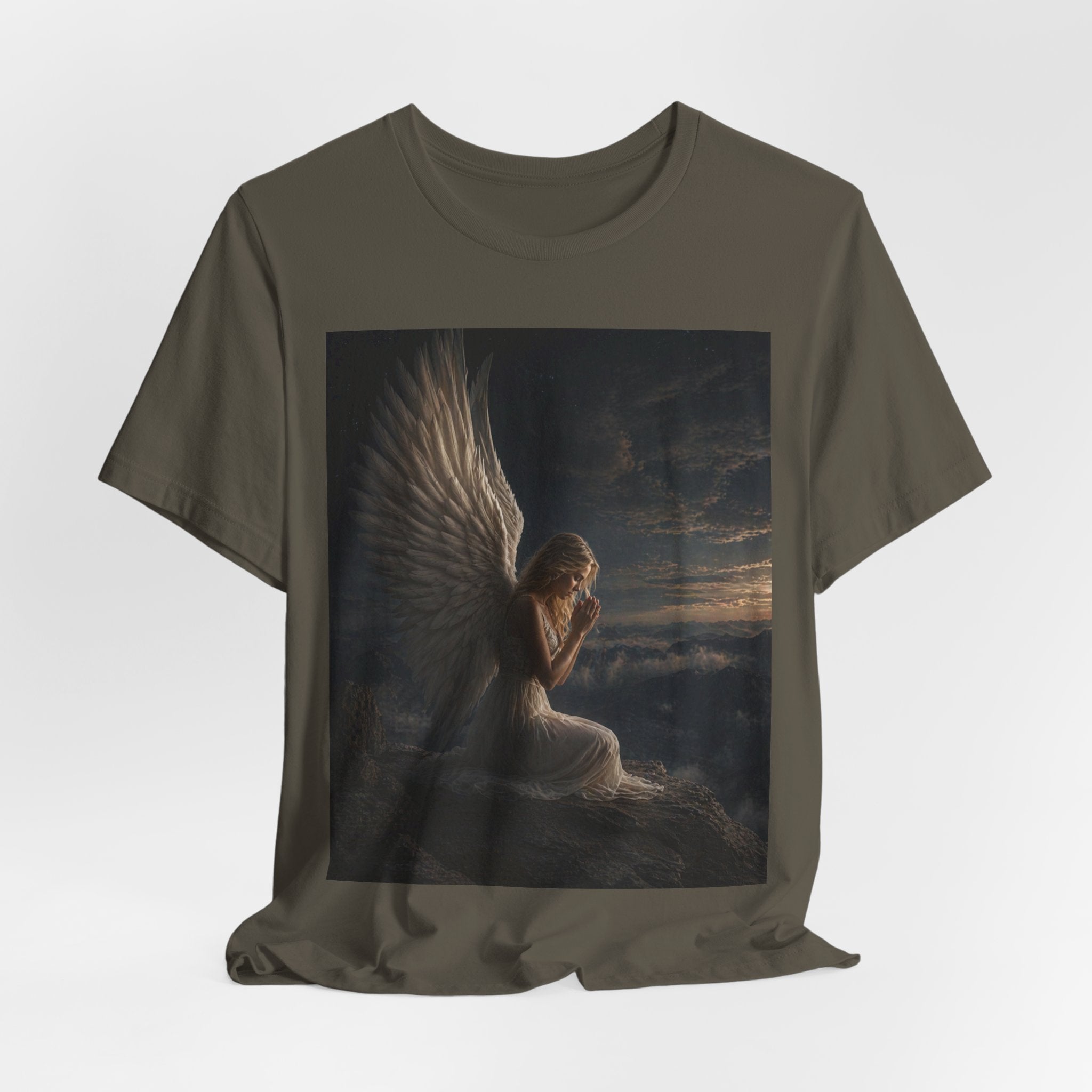 Angel Prayer Graphic Tee — Serene Winged Angel Shirt for Spiritual & Memorial Comfort