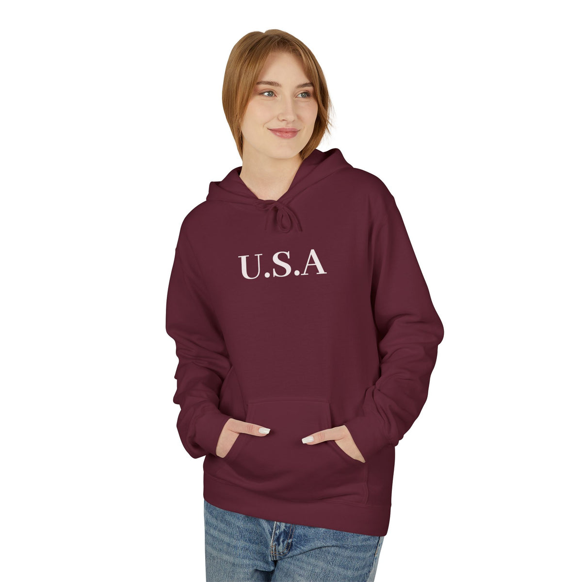 USA Minimalist Hoodie — Classic Patriotic Fleece Pullover
