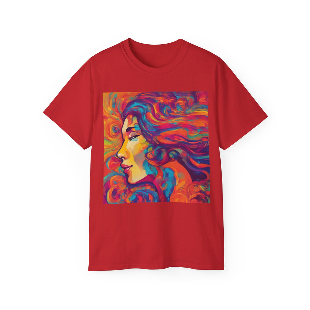 Psychedelic Woman Portrait cotton Tee — Vibrant Colorful Art T-Shirt