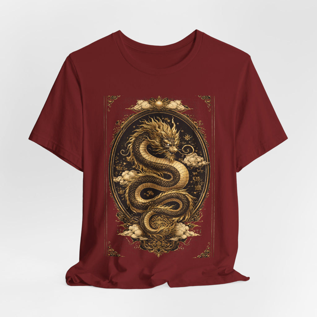 Dragon Oval Graphic Tee — Vintage Gold Snake Illustration T-Shirt
