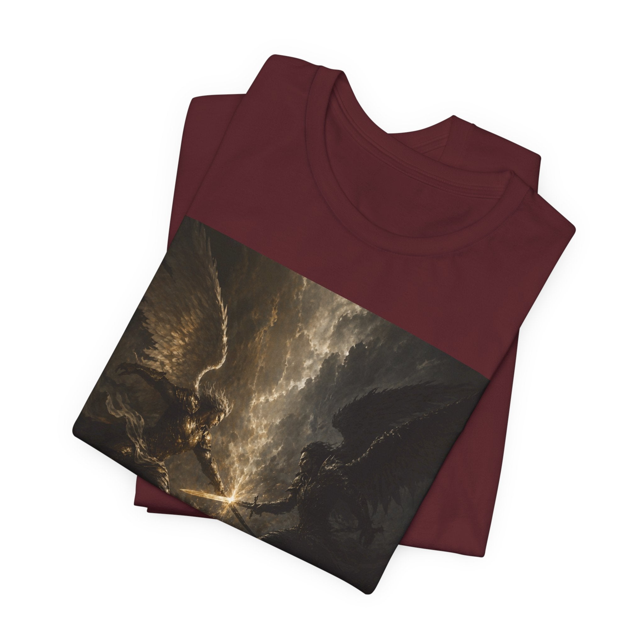Angel Battle Graphic Tee — Dark Mythic Winged Warriors Shirt