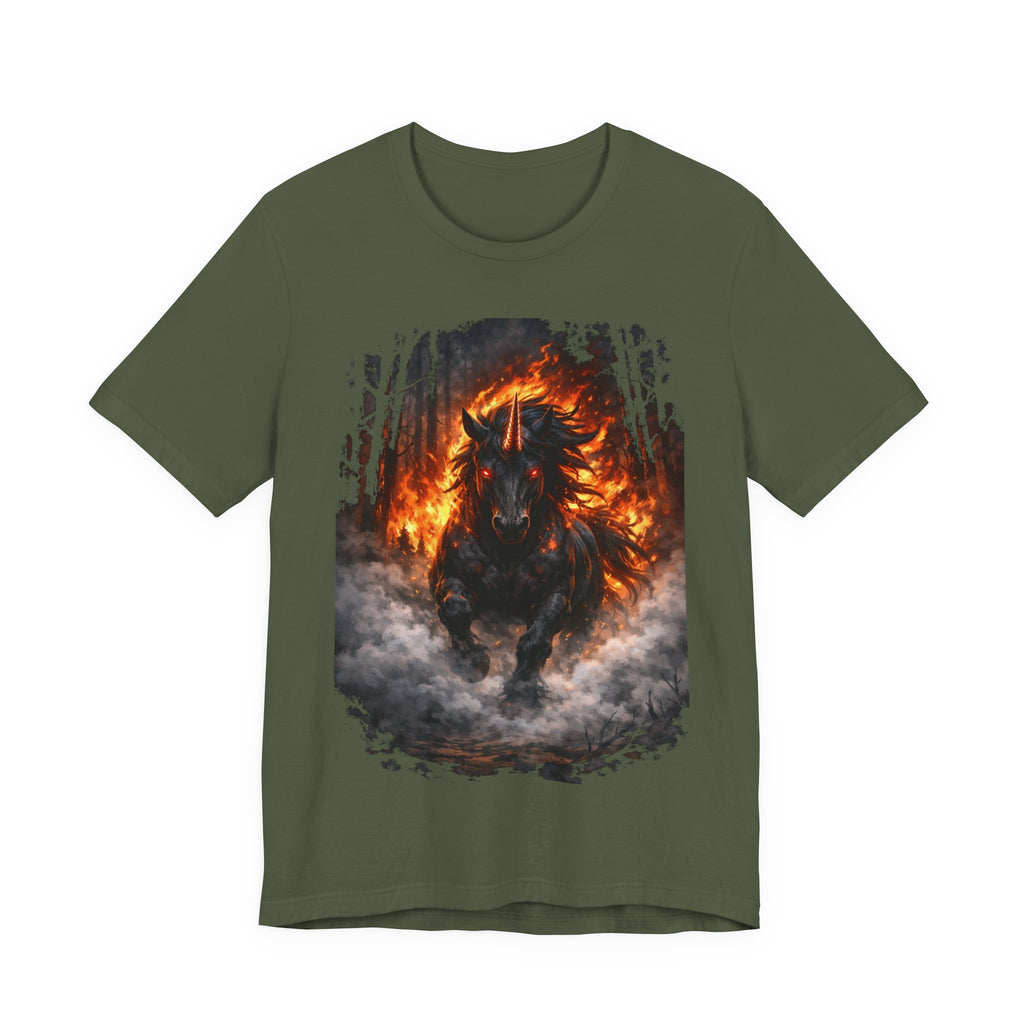 Fiery Stallion Graphic Tee — Burning Horse Fantasy T-Shirt