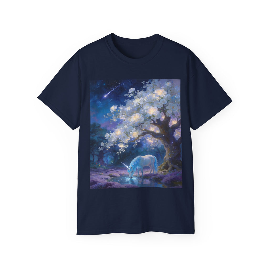 Unicorn Mystic Night Sheep Cotton Tee — Dreamy Moonlit Tree Art T-Shirt