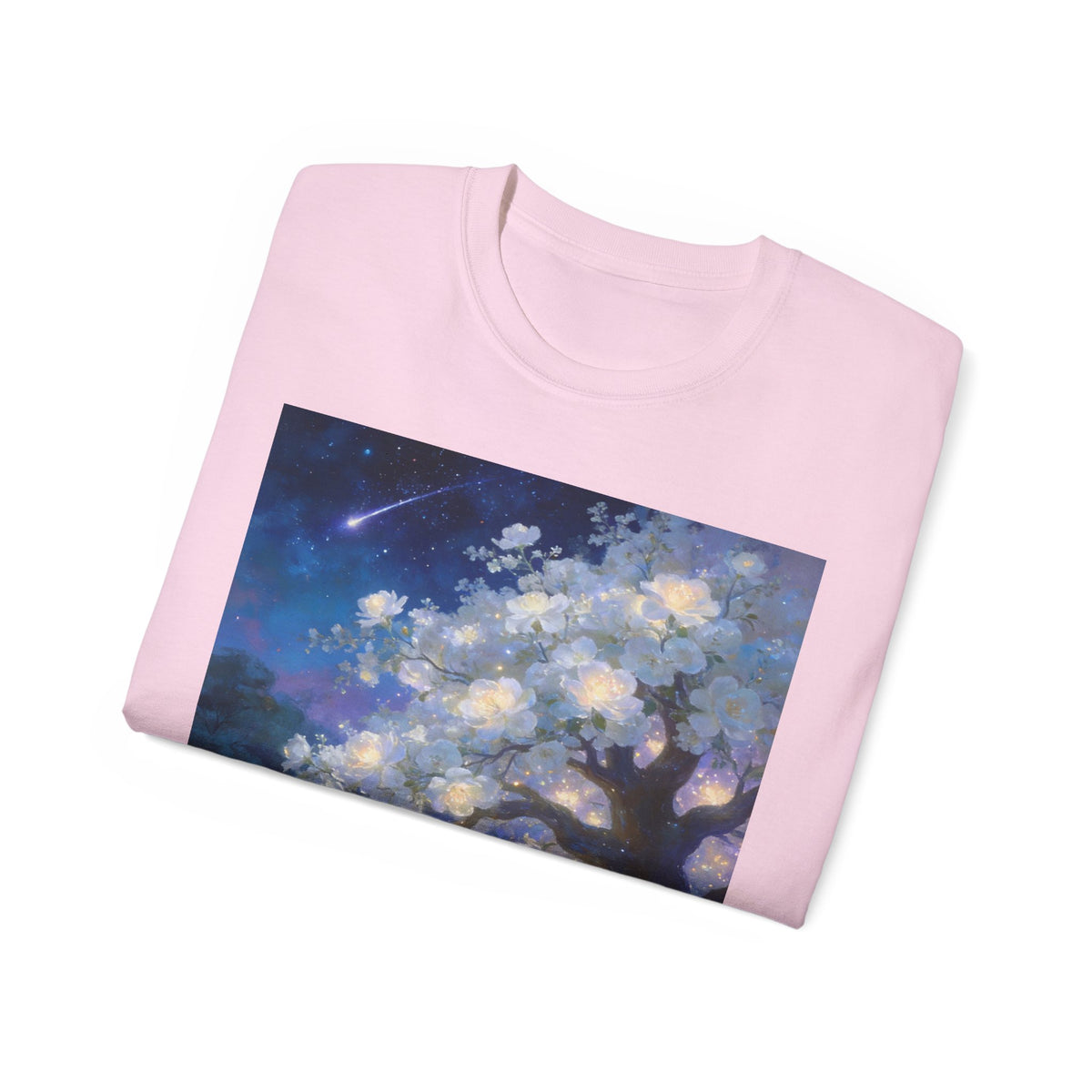 Unicorn Mystic Night Sheep Cotton Tee — Dreamy Moonlit Tree Art T-Shirt
