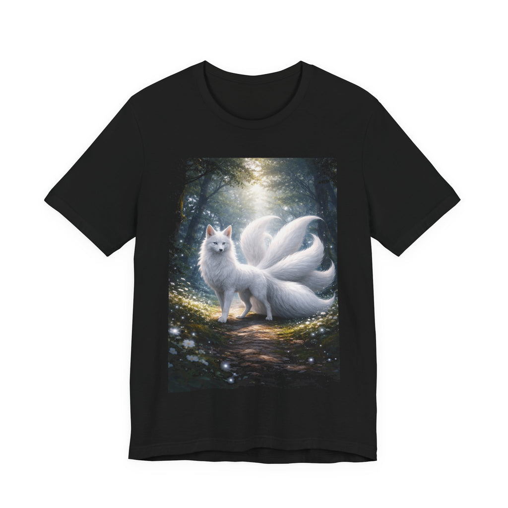 Nine-Tailed Fox Fantasy T-Shirt — Mystical White Kitsune Forest Tee