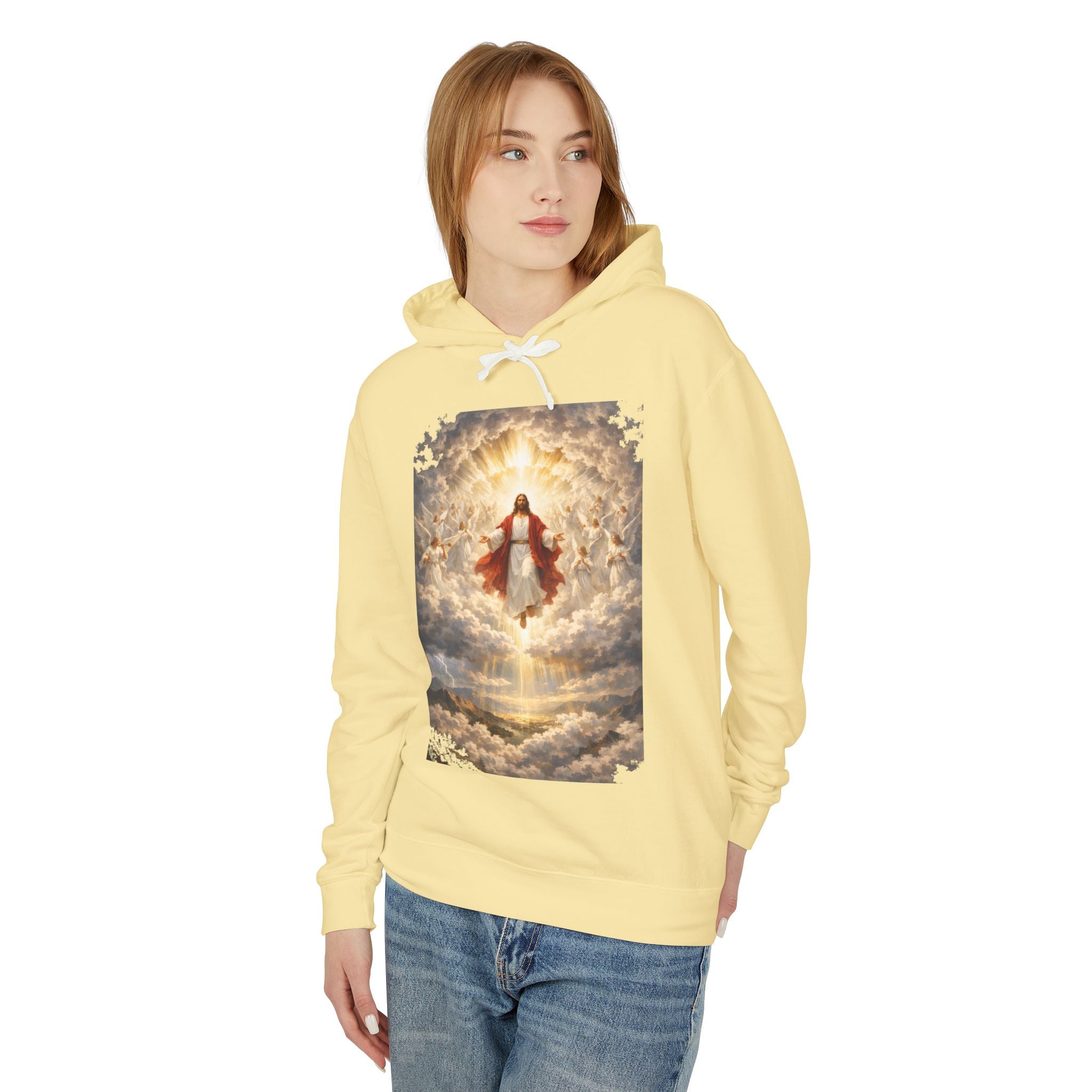 Christian Jesus Hoodie — Ascension Clouds Religious Graphic Sweatshirt