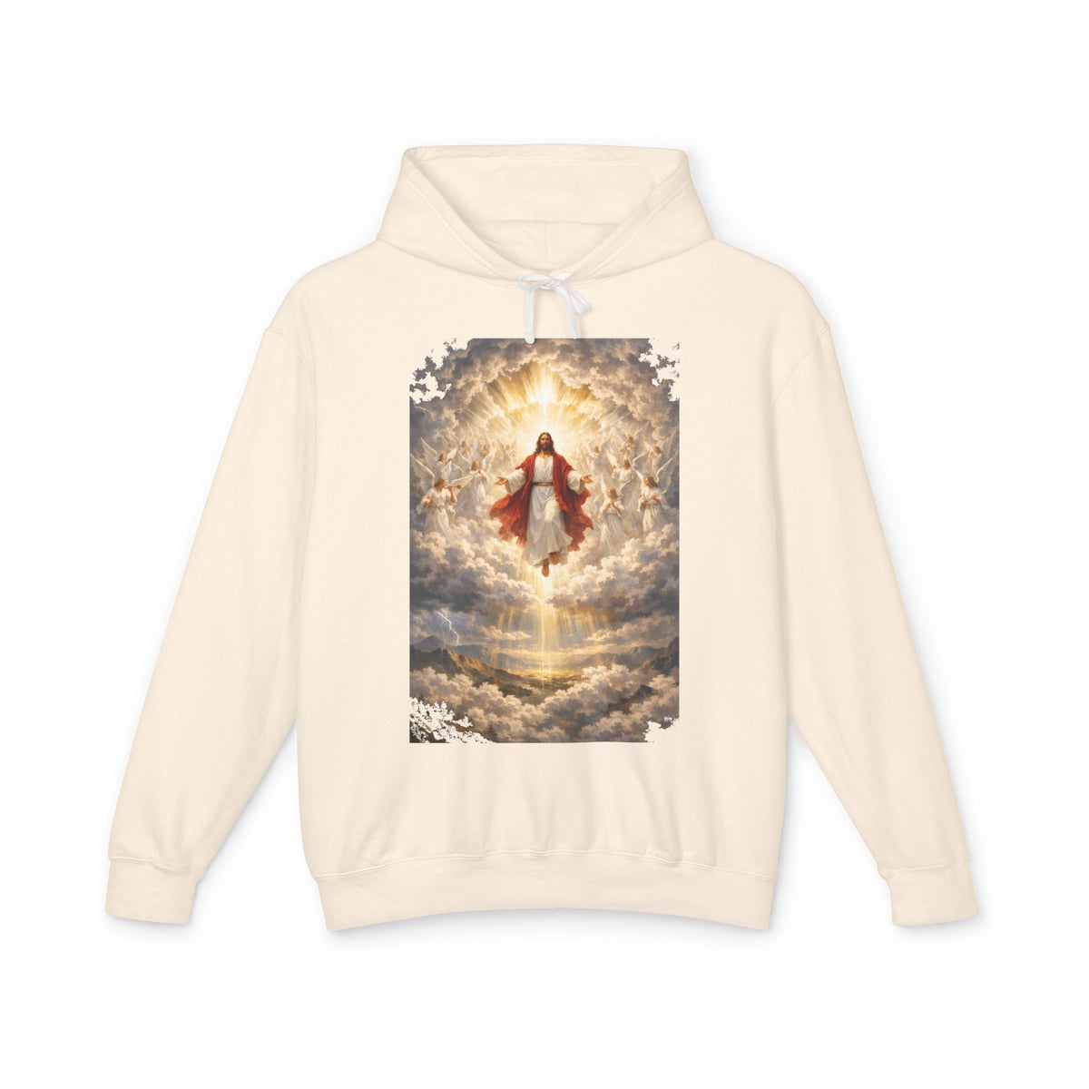 Christian Jesus Hoodie — Ascension Clouds Religious Graphic Sweatshirt