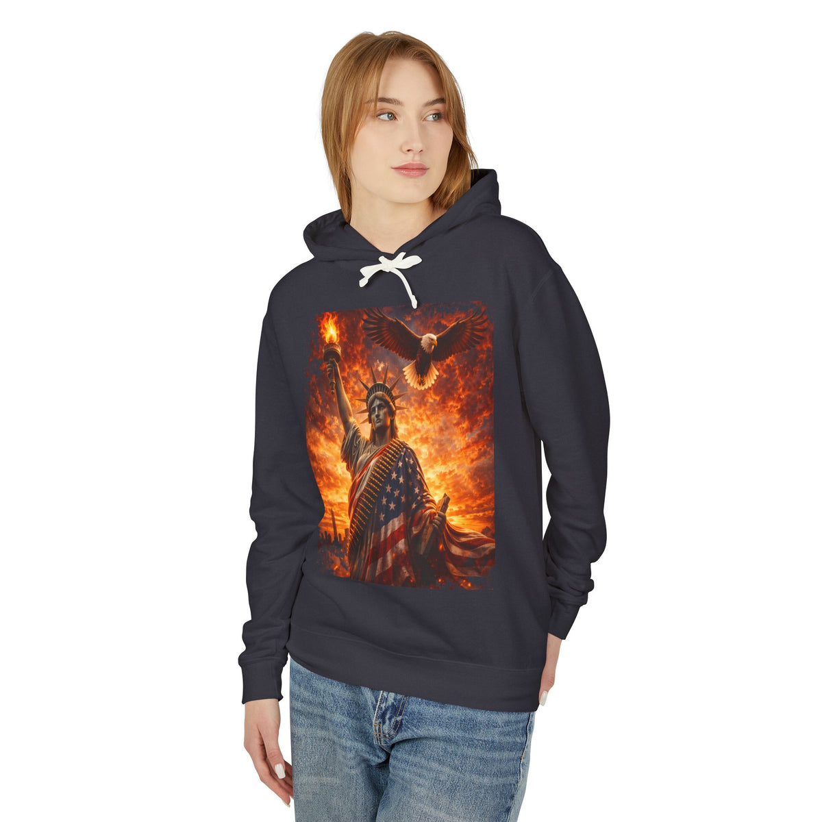 Statue of Liberty American Flag Hoodie — Patriotic Liberty Eagle Sweatshirt