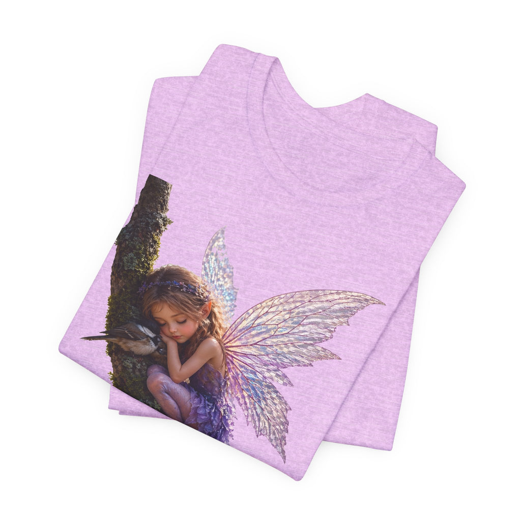 Fairy Sleeping on Branch T-Shirt — Magical Purple Fairy Tee for Women & Girls